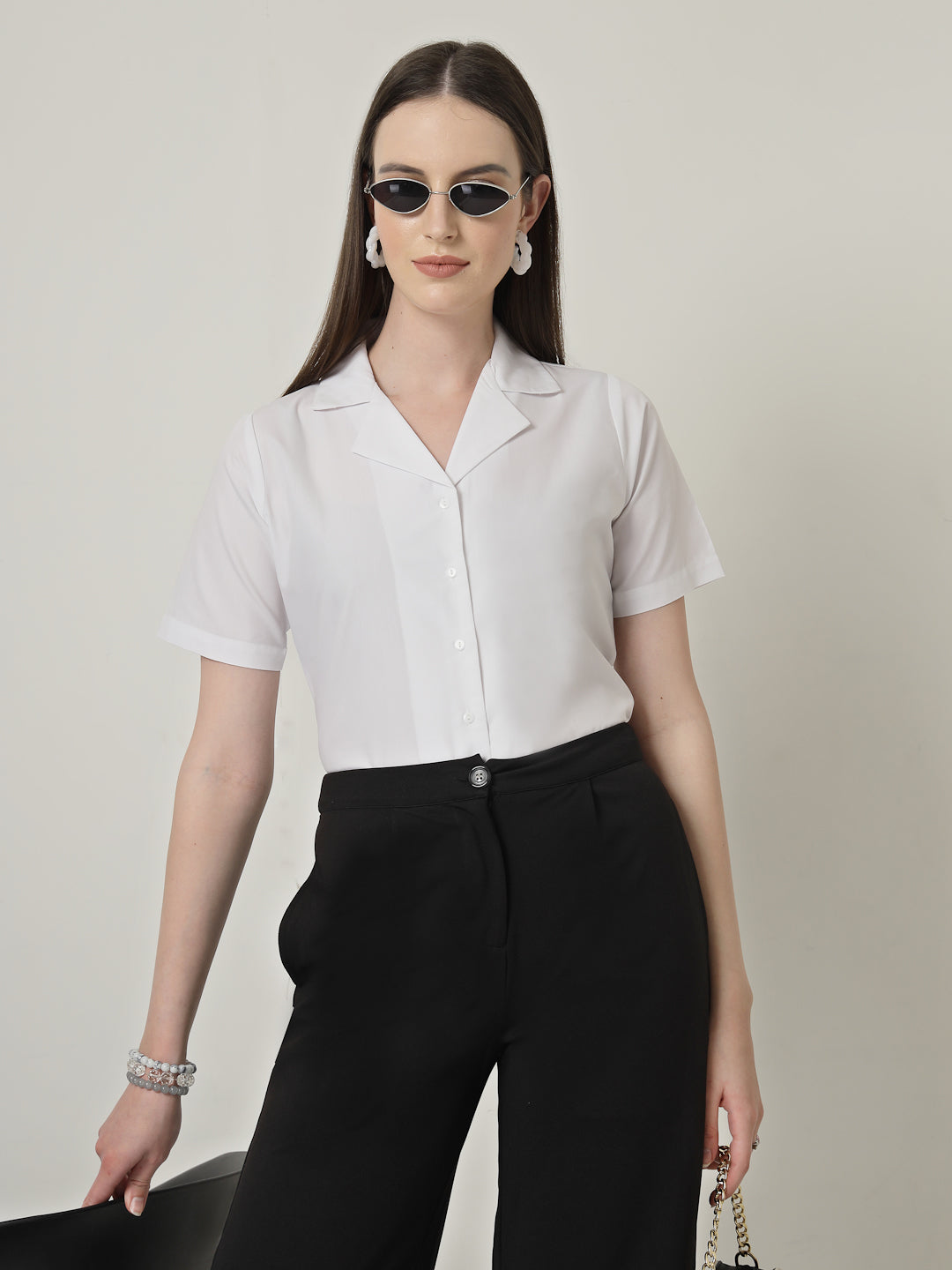Style Quotient Women Solid White Polycotton Formal Shirt
