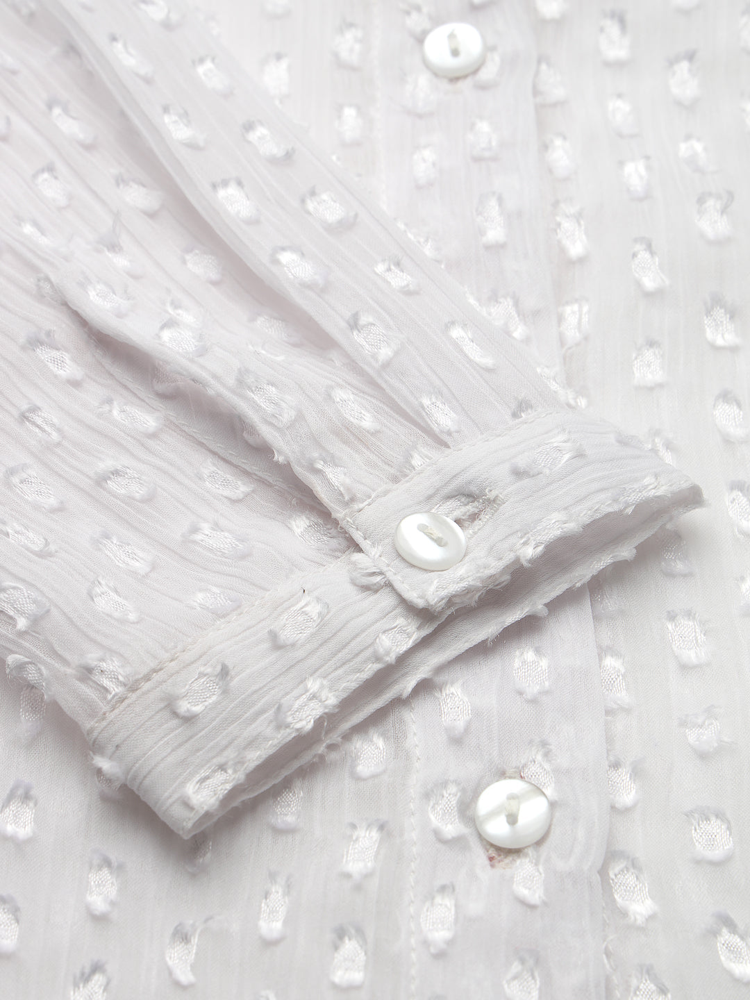Style Quotient Women White Self Design Swiss Dot Polyester Smart Formal Shirt