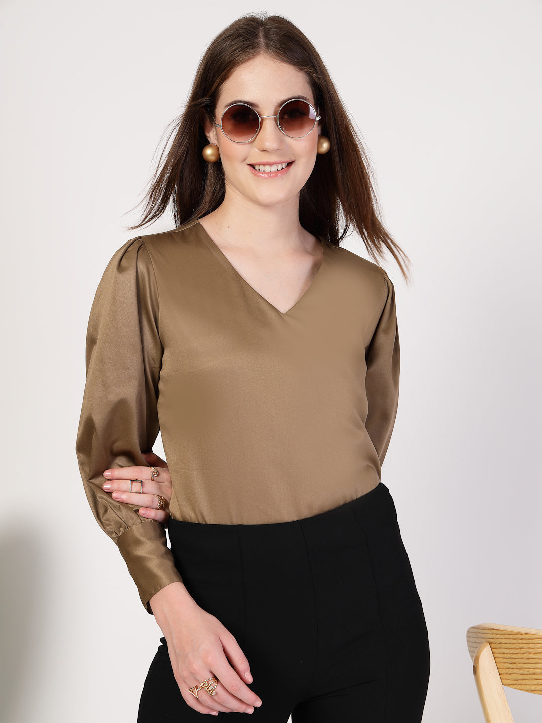 Style Quotient Women Bronze Satin Top