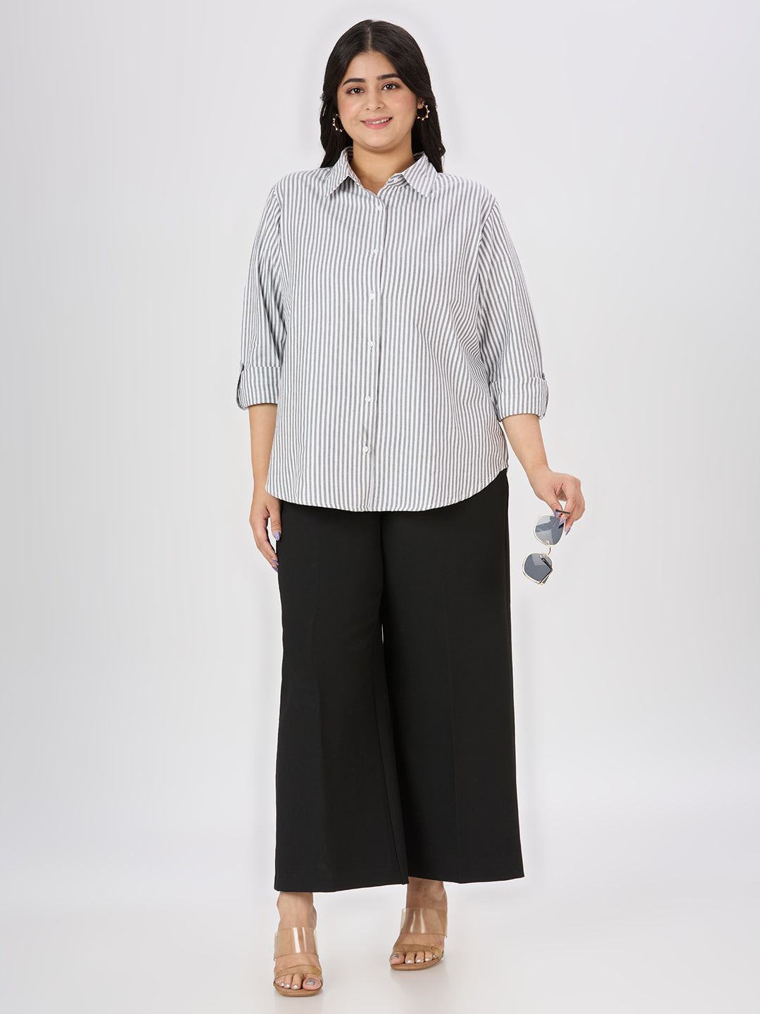 Style Quotient Women Black White Polycotton Formal Shirt
