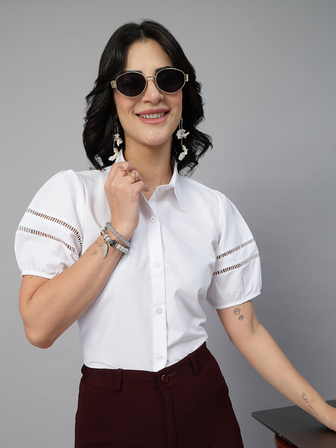 Style Quotient Women Solid White Polycotton Formal Shirt