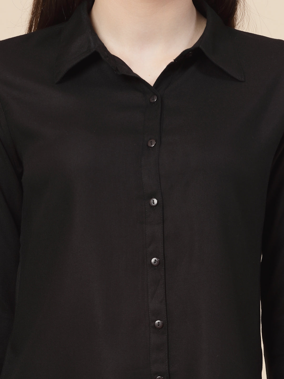 Style Quotient Women Solid Black Rayon Regular Shirt