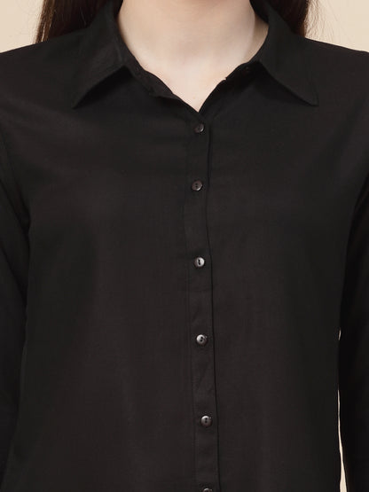 Style Quotient Women Solid Black Rayon Regular Shirt