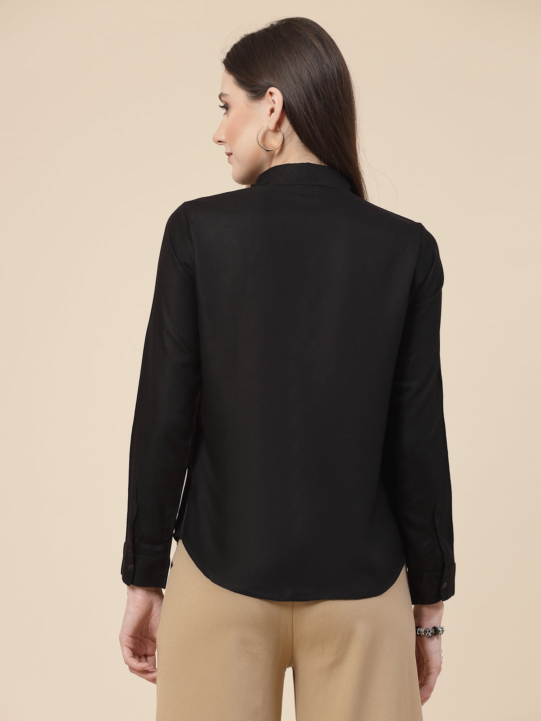 Style Quotient Women Solid Black Rayon Regular Shirt
