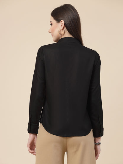 Style Quotient Women Solid Black Rayon Regular Shirt