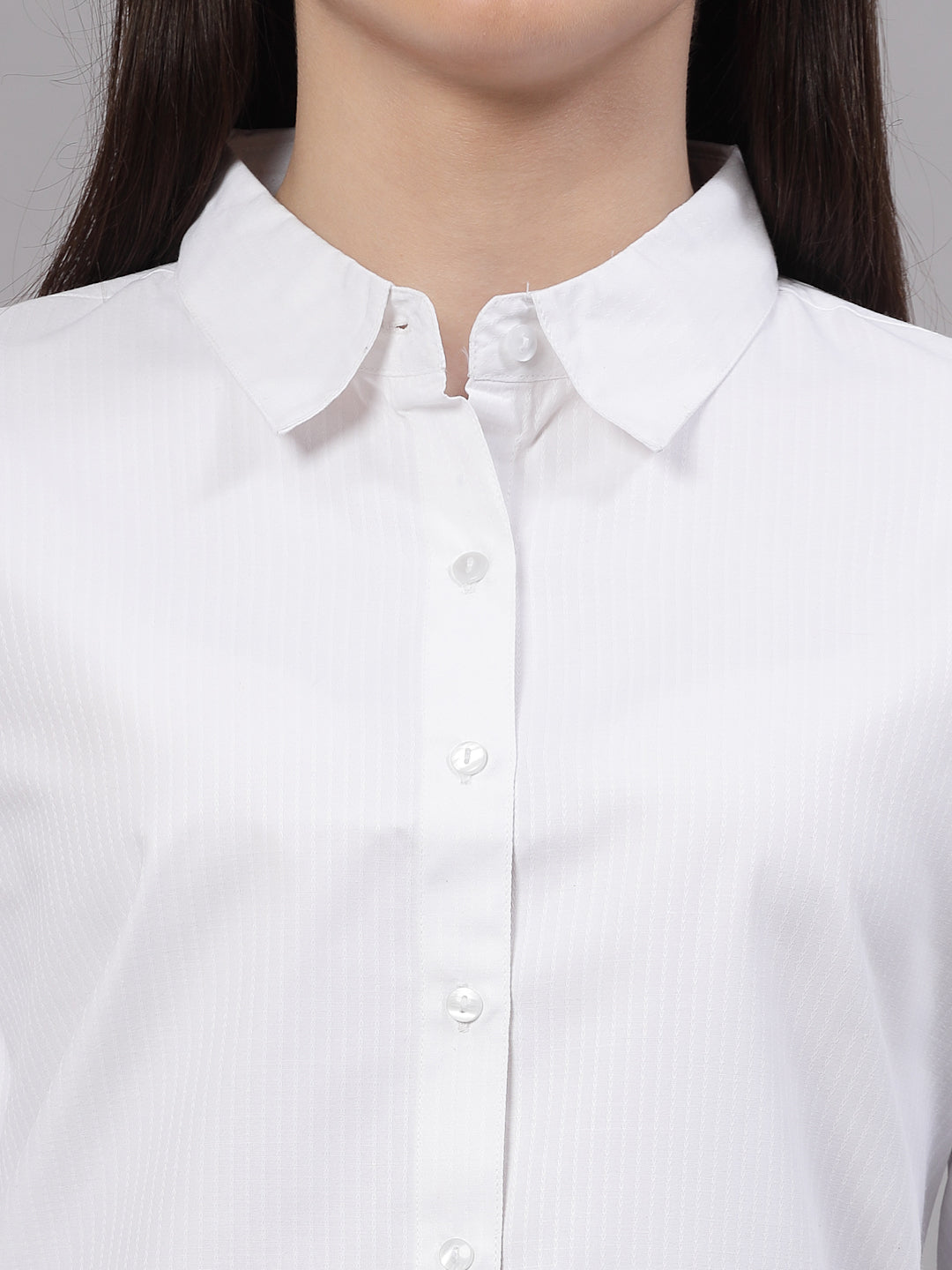 Style Quotient Women Self Design White polycotton Formal Shirt