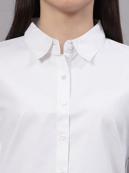 Style Quotient Women Self Design White polycotton Formal Shirt