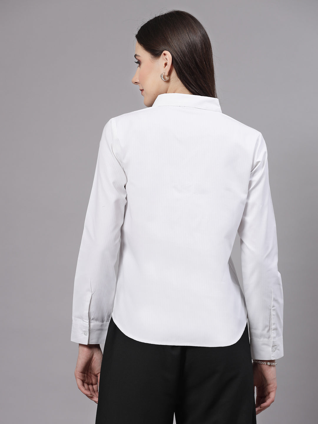Style Quotient Women Self Design White polycotton Formal Shirt