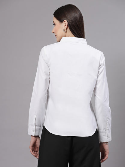 Style Quotient Women Self Design White polycotton Formal Shirt