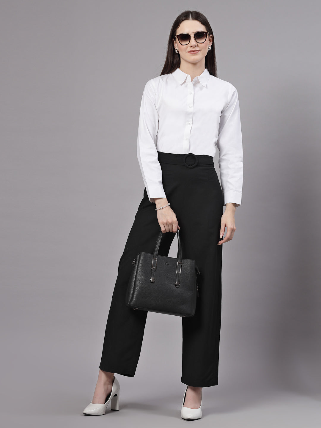 Style Quotient Women Self Design White polycotton Formal Shirt