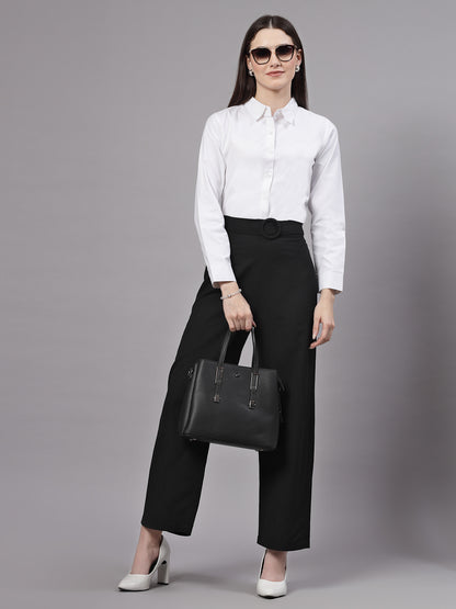 Style Quotient Women Self Design White polycotton Formal Shirt