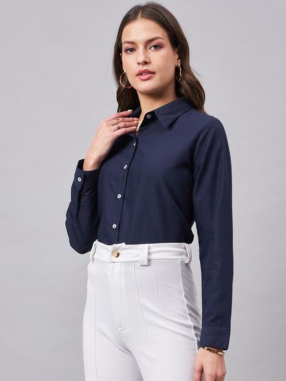 Style Quotient Women Smart Navy Spread Collar Full Sleeve Shirt