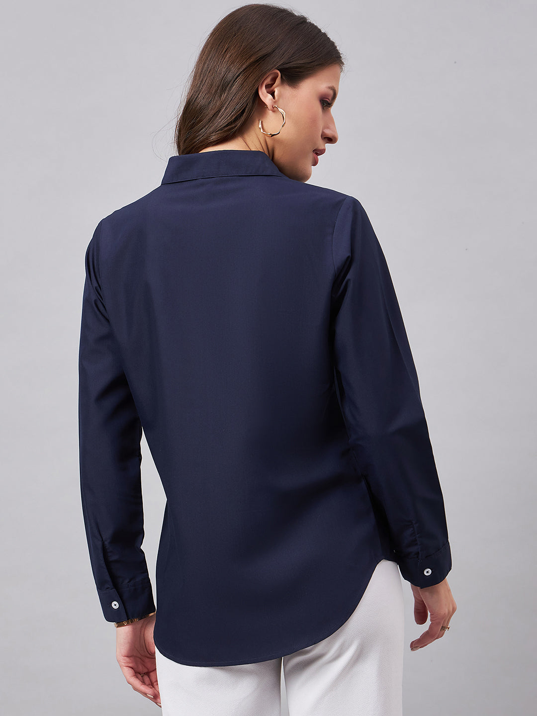 Style Quotient Women Smart Navy Spread Collar Full Sleeve Shirt
