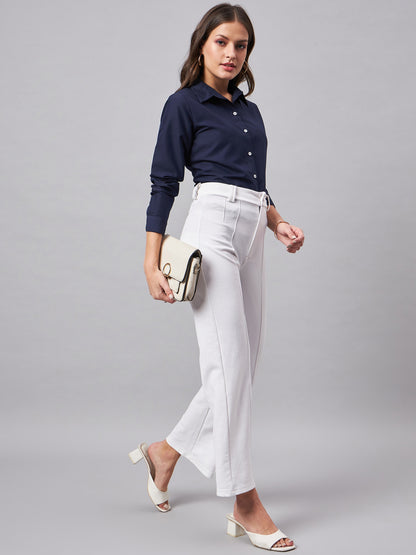 Style Quotient Women Smart Navy Spread Collar Full Sleeve Shirt