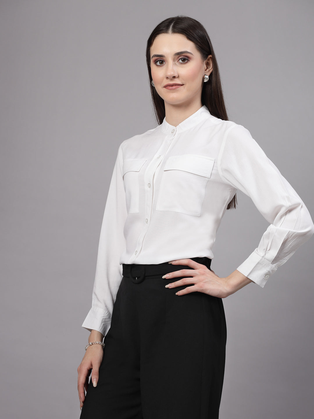 Style Quotient Women Smart White Double Pocket Shirt