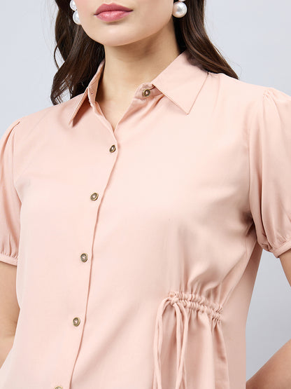 Style Quotient Women Solid Nude Polymoss Regular Fit Semi Formal Shirt