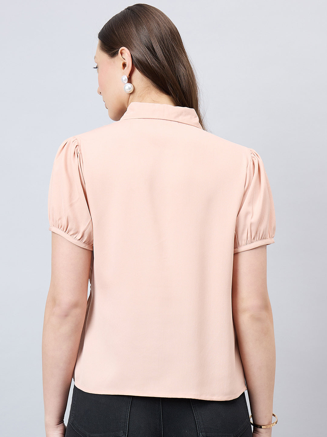 Style Quotient Women Solid Nude Polymoss Regular Fit Semi Formal Shirt