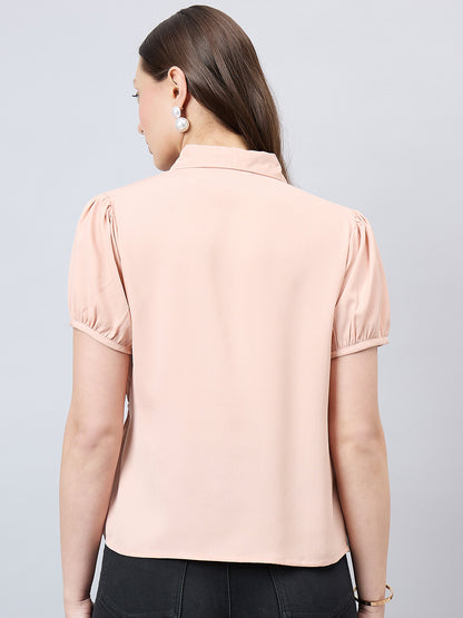 Style Quotient Women Solid Nude Polymoss Regular Fit Semi Formal Shirt