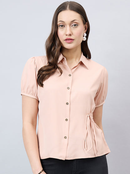Style Quotient Women Solid Nude Polymoss Regular Fit Semi Formal Shirt
