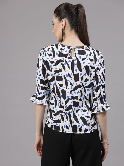 Style Quotient Women Blue and Multi Abstract Printed Smart Casual Top