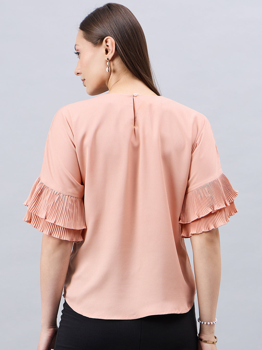 Style Quotient Women Solid Nude Polymoss Relaxed Fit Smart Casual Top