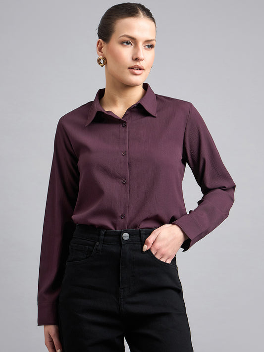 Style Quotient solid textured spread collar shirt