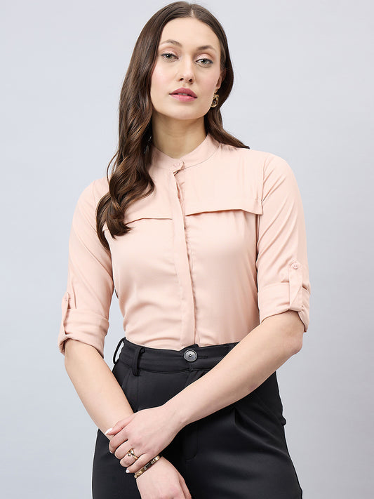 Style Quotient Women Solid Nude Polyester Regular Fit Formal Shirt