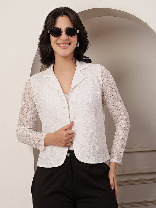 Style Quotient Women White Self Design shacket
