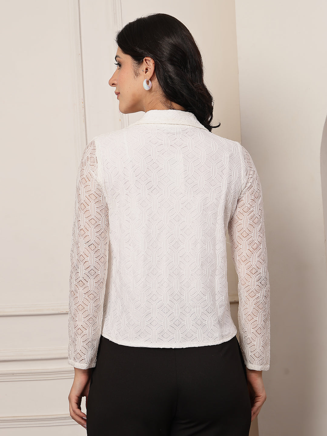 Style Quotient Women White Self Design shacket