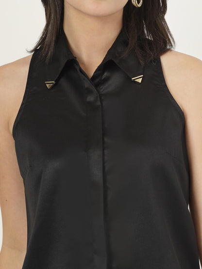 Style Quotient Women Black Satin Incut Shirt