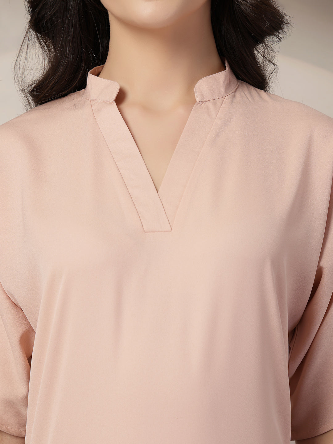 Style Quotient Women Solid Nude Polymoss Formal Top