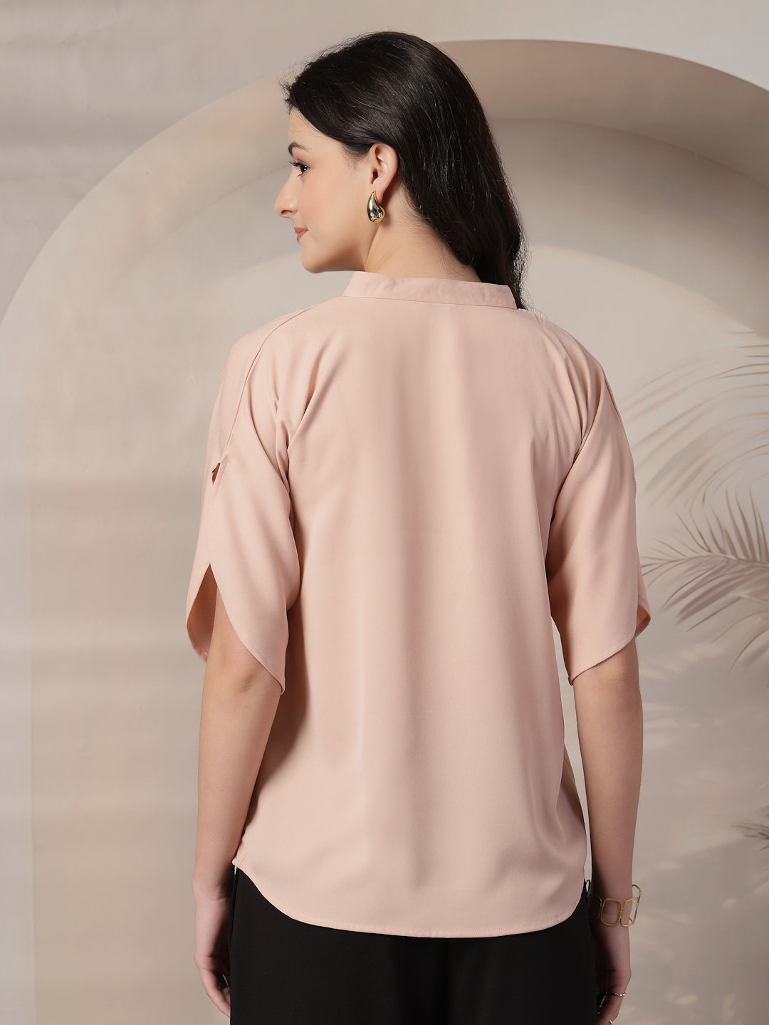 Style Quotient Women Solid Nude Polymoss Formal Top