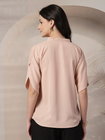Style Quotient Women Solid Nude Polymoss Formal Top
