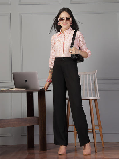 Style Quotient Women Peach Lace Shirt