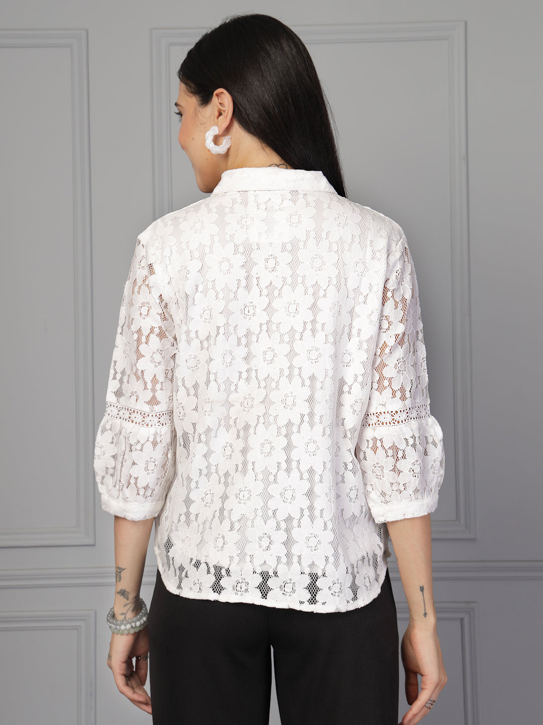 Style Quotient Women White Lace Shirt