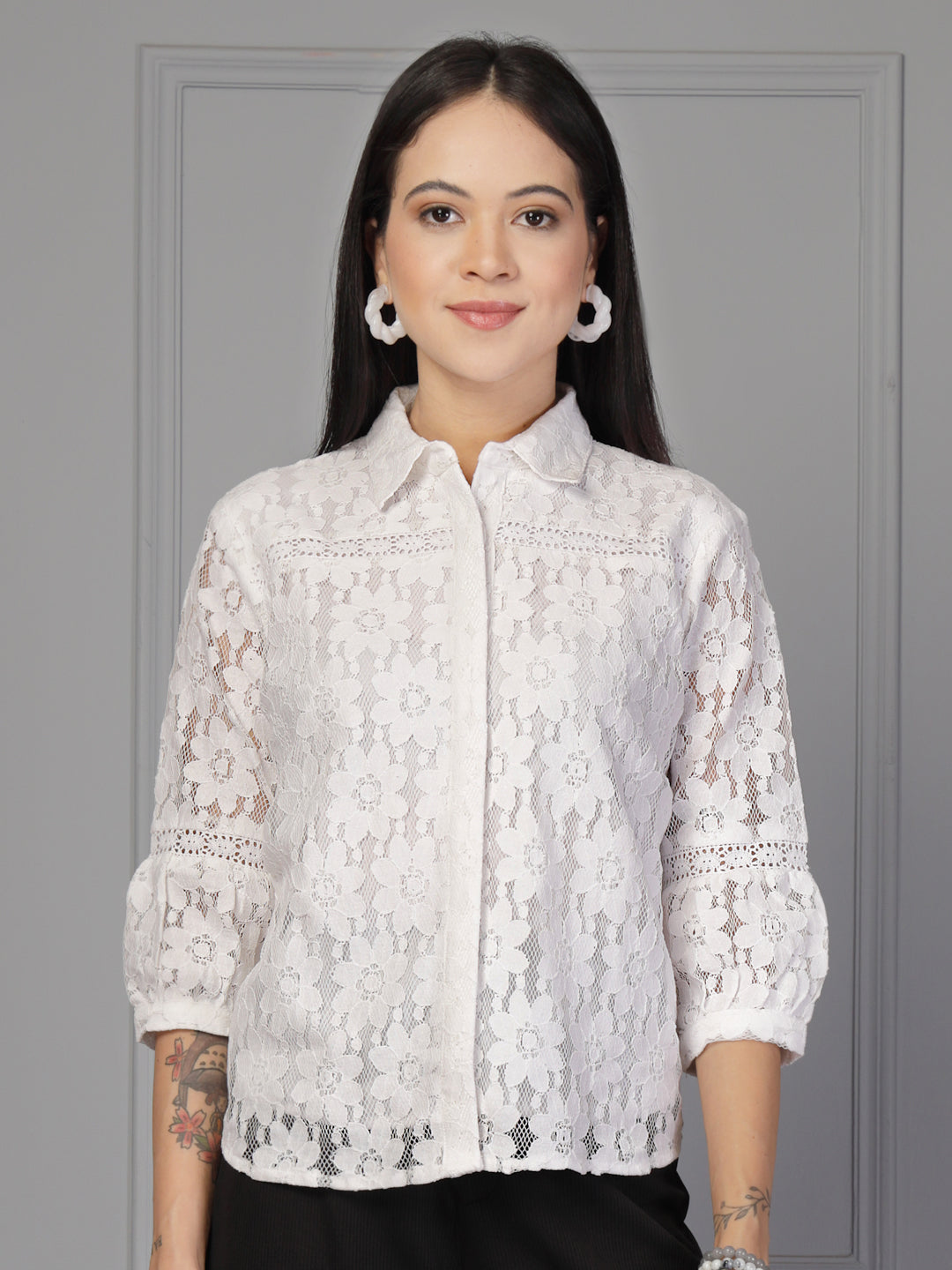 Style Quotient Women White Lace Shirt