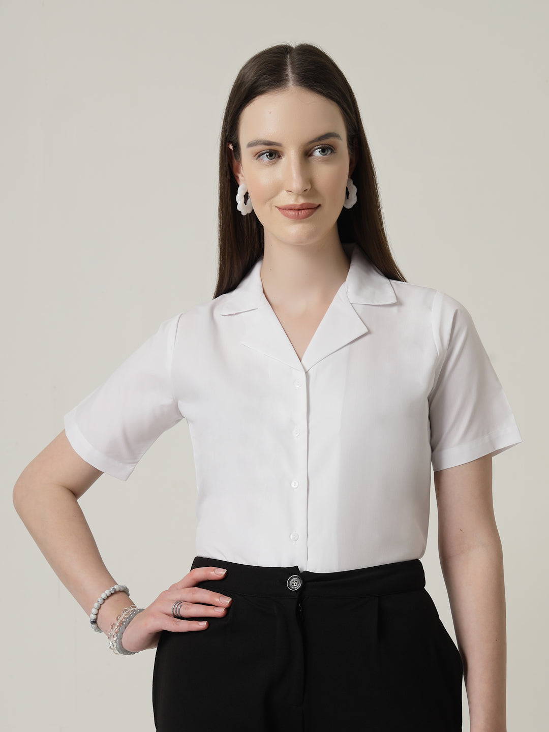 Style Quotient Women Solid White Polycotton Formal Shirt