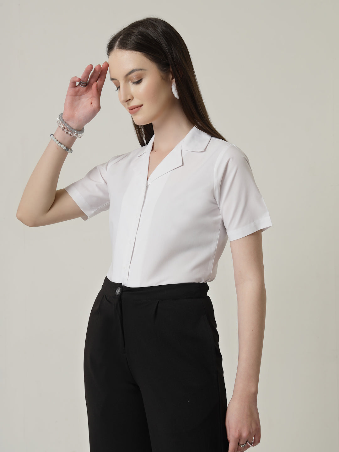 Style Quotient Women Solid White Polycotton Formal Shirt