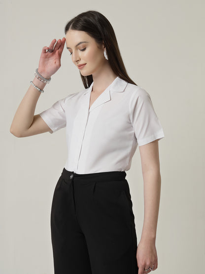 Style Quotient Women Solid White Polycotton Formal Shirt