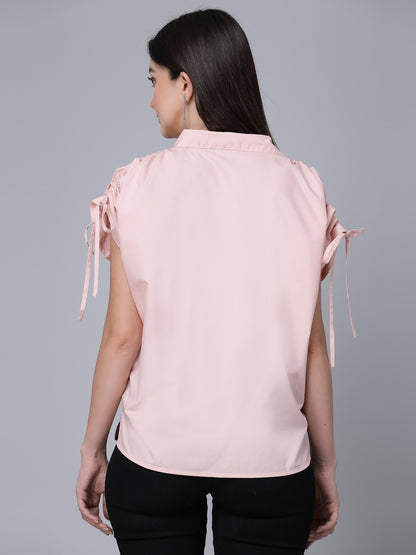 Style Quotient Women Solid Nude Polycotton Formal Shirt