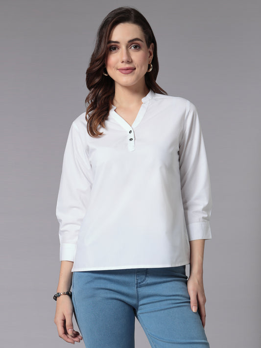 Style Quotient Women Solid White Polycotton Formal Top