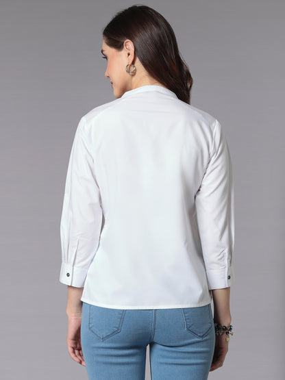 Style Quotient Women Solid White Polycotton Formal Top