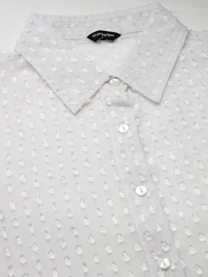 Style Quotient Women White Self Design Swiss Dot Polyester Smart Formal Shirt