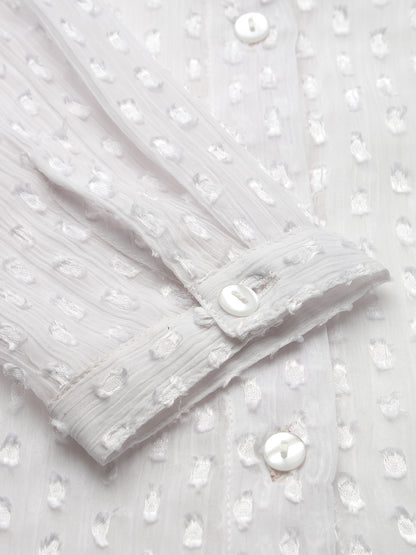Style Quotient Women White Self Design Swiss Dot Polyester Smart Formal Shirt