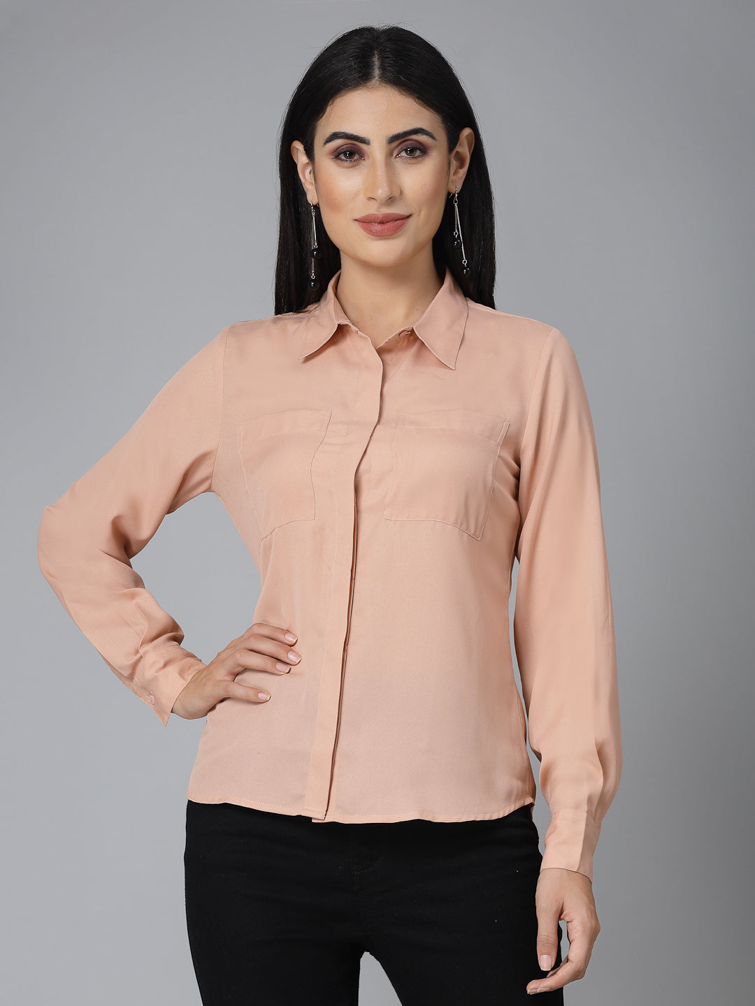 Style Quotient Women Solid Nude Polymoss Regular Formal Shirt