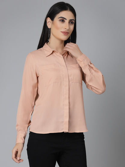 Style Quotient Women Solid Nude Polymoss Regular Formal Shirt