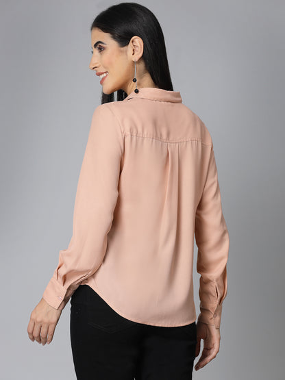 Style Quotient Women Solid Nude Polymoss Regular Formal Shirt