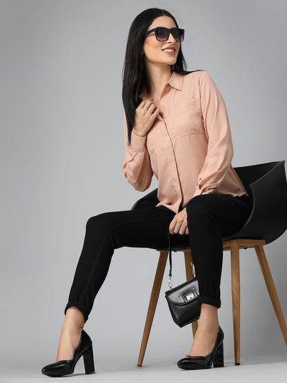 Style Quotient Women Solid Nude Polymoss Regular Formal Shirt