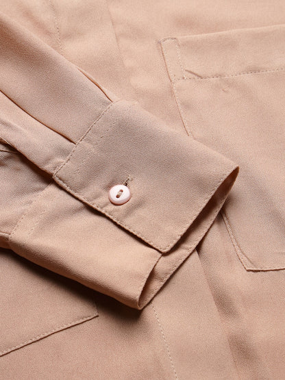 Style Quotient Women Solid Nude Polymoss Regular Formal Shirt