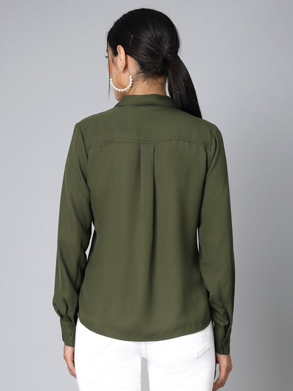 Style Quotient Women Solid Olive Polymoss Regular Formal Shirt